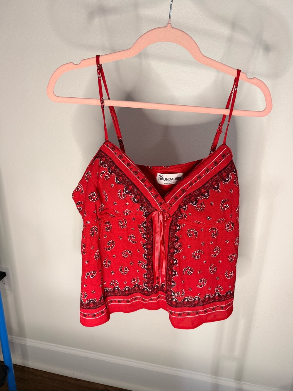 No Boundaries Red Bandana-Print Spaghetti Strap Cami